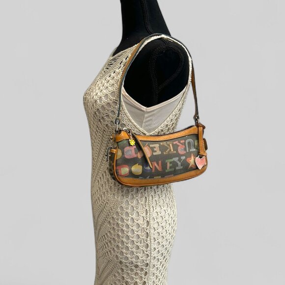 Vintage Dooney & Bourke Multicolor Logo Mini Baguette Shoulder Bag - Picture 2 of 13